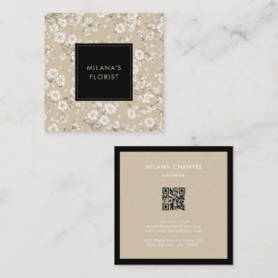 Beige White Daisy Modern Trendy Flower Florist Square Business Card