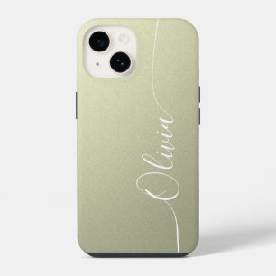 Beige White Elegant Calligraphy Script Name iPhone 14 Case