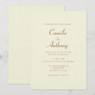 Beige White Floral Pattern Print Border Wedding Invitation