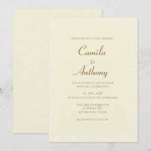Beige White Floral Pattern Print Border Wedding Invitation