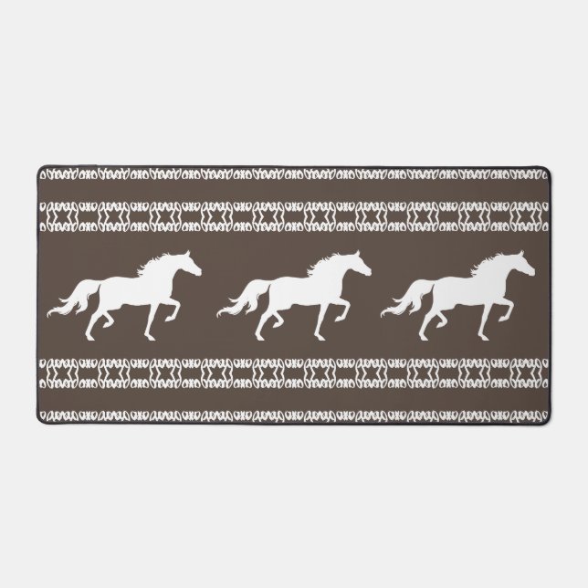 Beige & White Geometric Pattern & Horses Desk Mat (Front)