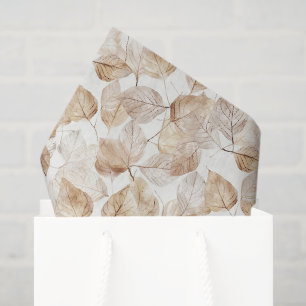 Beige White Leaves Tissue Paper