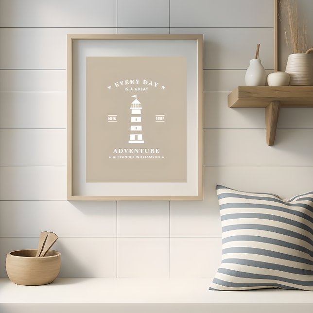 Beige & White Lighthouse – Personalised Nautical Poster (Creator Uploaded)