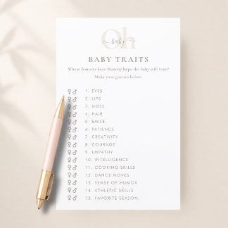 Beige White Minimalist Shower Baby Traits Game