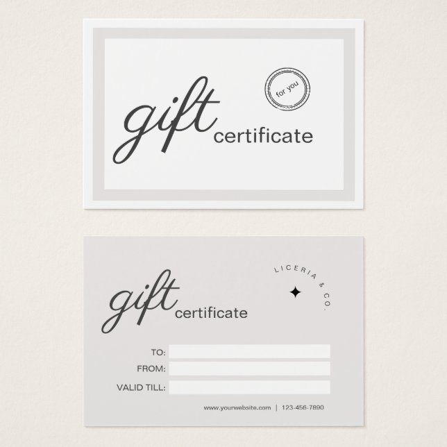 Beige White Minimalistic Business Gift Certificate (Front & Back)