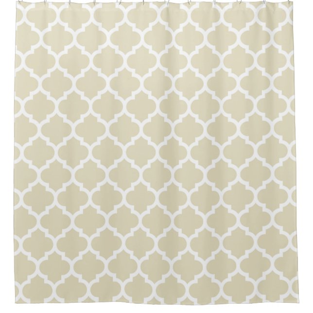 Beige White Moroccan Quatrefoil Pattern #5 Shower Curtain (Front)