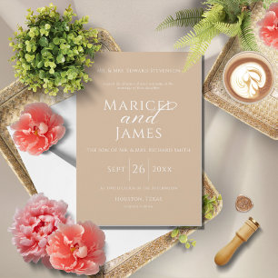 Beige & White Simple Modern Elegant Wedding Invitation