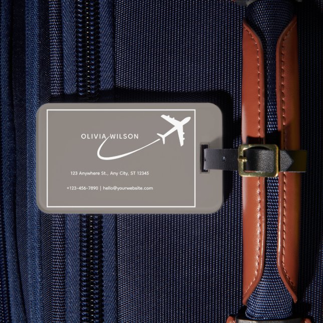 Beige White Simple Personalised Name Luggage Tag (Front Insitu 4)