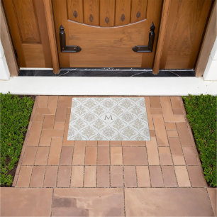 Beige & White Sparkling Quatrefoil Pattern Doormat