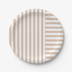 beige white stripe pattern paper plate