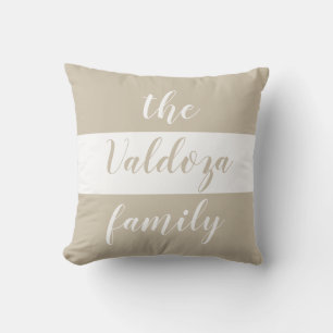 Beige White Stripes Family Name Cushion
