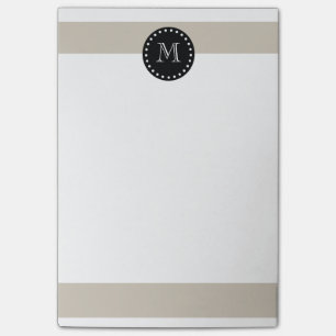 Beige White Stripes Pattern, Black Monogram Post-it Notes