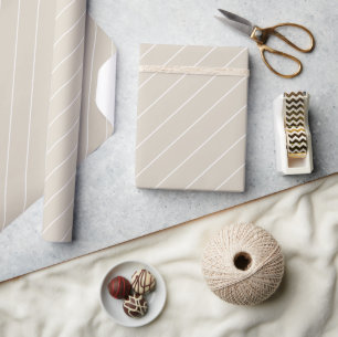 Beige White Thin Diagonal Stripes Pattern Wrapping Paper