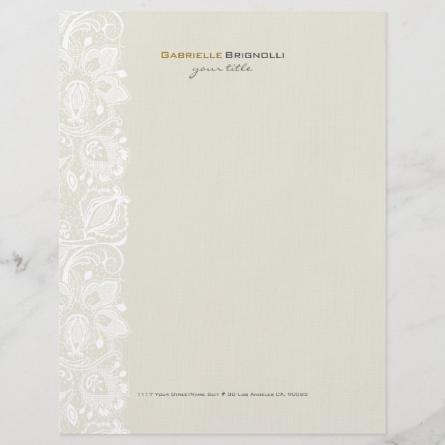 Beige & White Vintage Floral Lace Letterhead (Front)