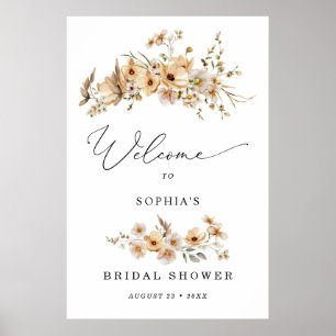 Beige Wild Flowers Bridal Shower Welcome Poster