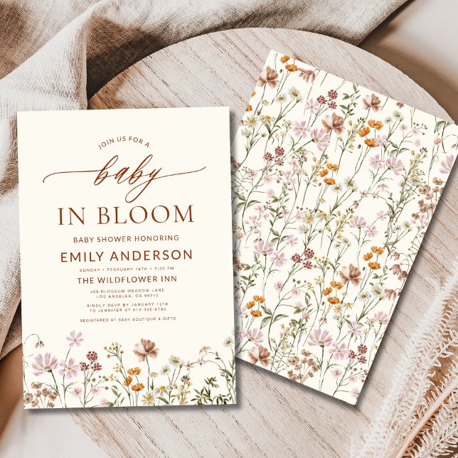 Beige Wildflower Baby in Bloom Baby Shower Invitation (Creator Uploaded)