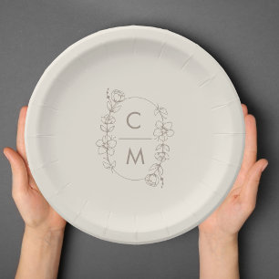 Beige Wildflower Bohemian Arch Wedding Paper Plate