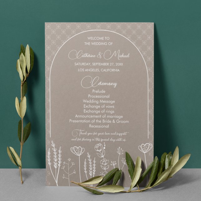Beige Wildflower Bohemian Arch Wedding Programme (Creator Uploaded)