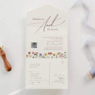 Beige Wildflower   Casual QR Code Seal And Send All In One Invitation