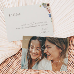 Beige Wildflower Faded Photo Matron of Honour Card
