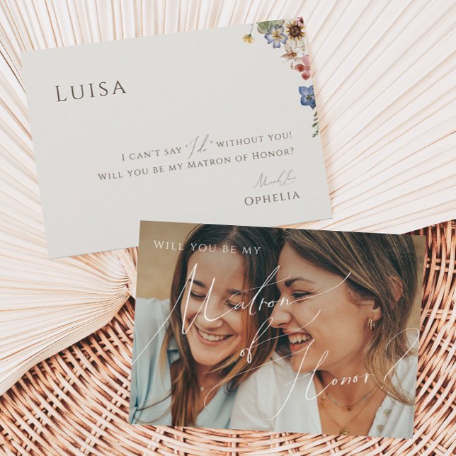 Beige Wildflower Faded Photo Matron of Honour Card (Creator Uploaded)