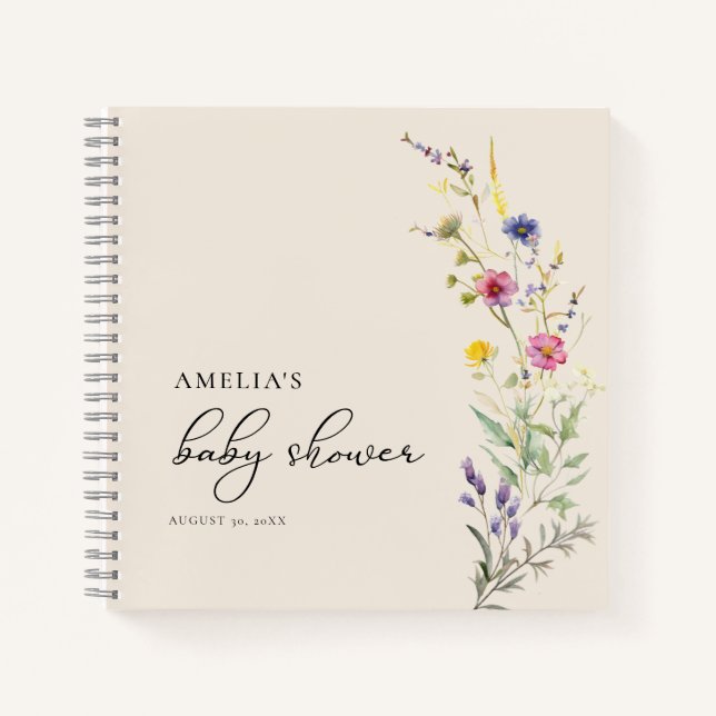 Beige Wildflower Floral Baby Shower Guest Book (Front)