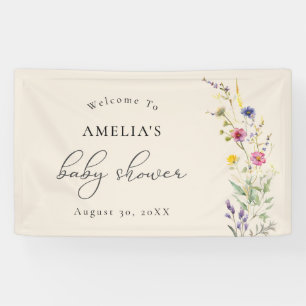 Beige Wildflower Floral Baby Shower Welcome Banner