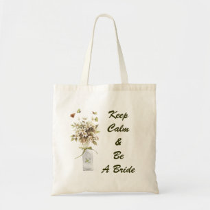 beige wildflower hippie bohemian burlap wedding tote bag