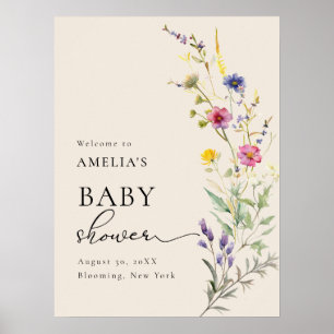 Beige Wildflower Spring Floral Baby Shower Welcome Poster