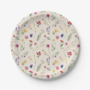 Beige Wildflower Spring Floral Paper Plate