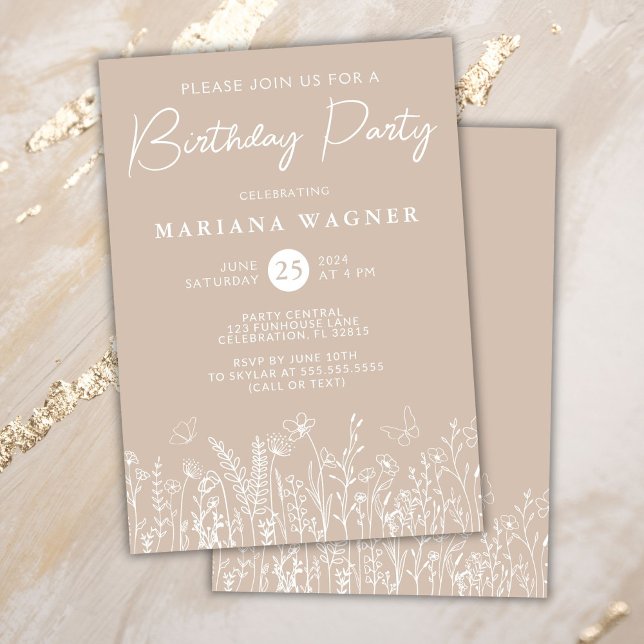 Beige Wildflowers Birthday Party Invitation (Creator Uploaded)