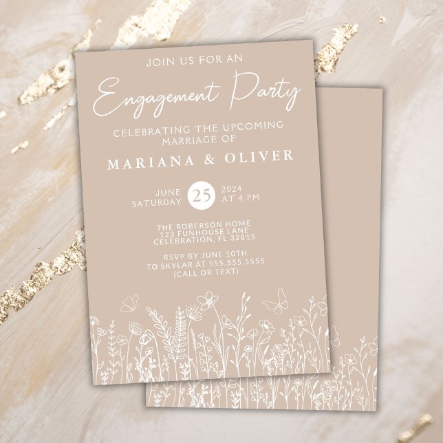 Beige Wildflowers Engagement Party Invitation (Creator Uploaded)
