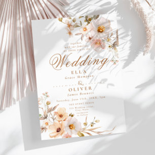 Beige Wildflowers Neutral Boho Elegant Wedding Invitation