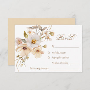 Beige Wildflowers Neutral Boho Wedding RSVP Card