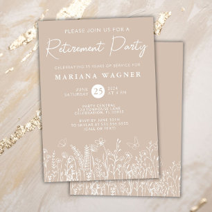 Beige Wildflowers Retirement Party Invitation