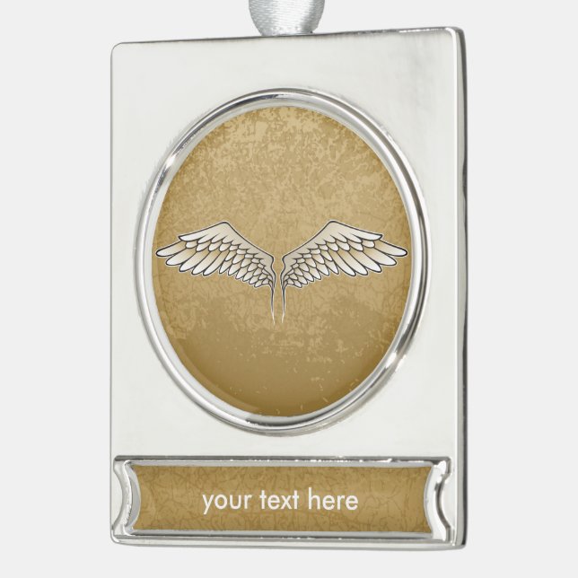 Beige wings silver plated banner ornament (Left)