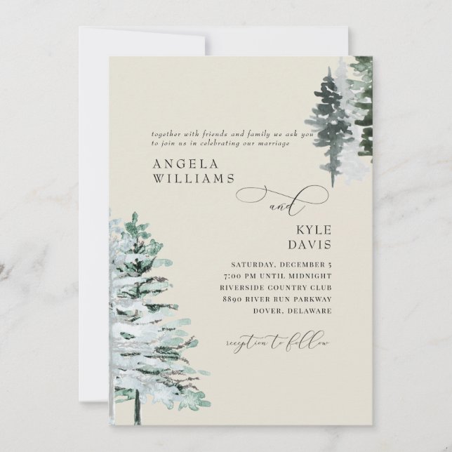  Beige Winter Woodland Wedding Invitation (Front)