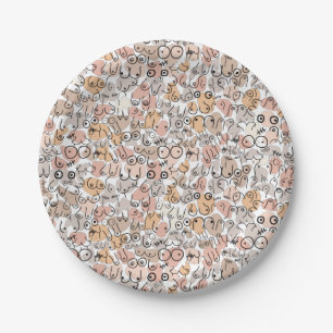 beige woman fun breast paper plate