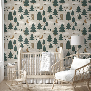 Beige Woodland Animal Kids Wallpaper
