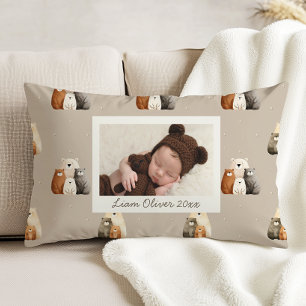 Beige Woodland Bears Pattern Custom Photo Nursery Decorative Cushion