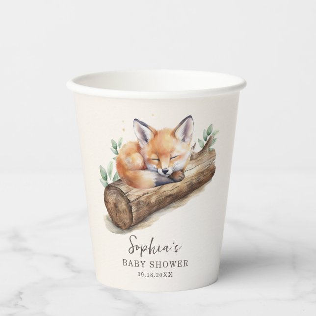 Beige Woodland Fox Baby Shower Paper Cup (Front)