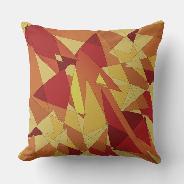Beige, yellow, red triangles and spotty geometric cushion (Front)