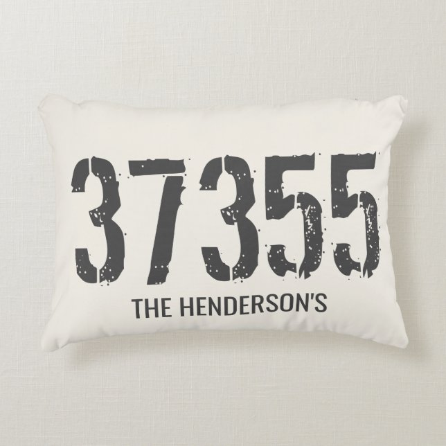 Beige Zip Code Family Name Custom Decorative Cushion (Front)