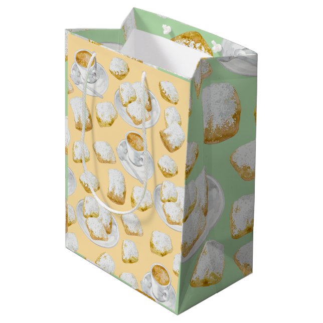 Beignets and Coffee Wrapping Paper Medium Gift Bag (Back Angled)
