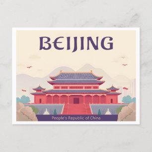 Beijing China The Forbidden City Pastel Travel Postcard