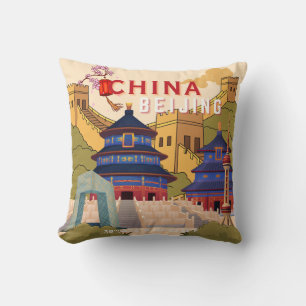 Beijing China Travel Poster Asian City Wall Art Cushion