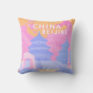 Beijing China Travel Poster Pink & Blue Pastel Cushion