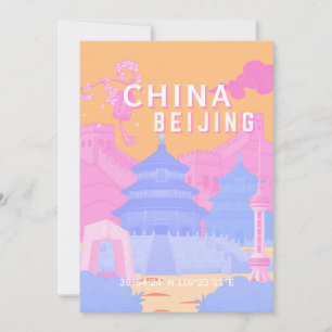 Beijing China Travel Poster Pink & Blue Pastel Thank You Card