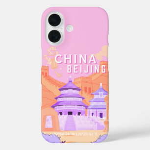 Beijing China Travel Poster Pink & Lavender Art iPhone 16 Case