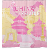 Beijing China Travel Poster | Pink & Yellow Art